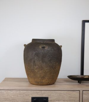 Aged Finish Black Brown Earthenware Vase - Hand Finished Artisan Charm