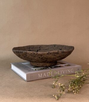Aged Finish Brown Paper Mache Bowl with Pedestal - By Arma Home Art