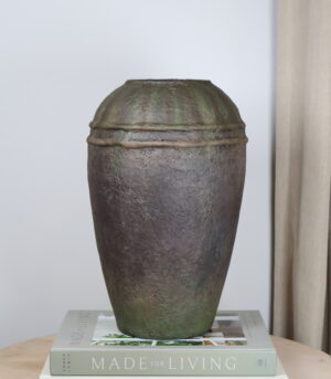 Artisan Textured Vase with Vintage-Inspired Brown and Green - By Arma Home Art