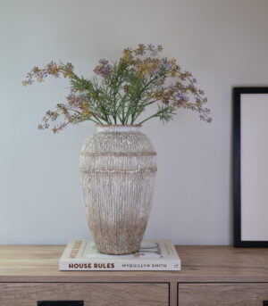 Tall Striped Textured Earthy Vase 13”- By Arma Home Art