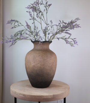 Large Hand‑Finished Textured Vase 14.5” with Vintage Brown & Black Patina