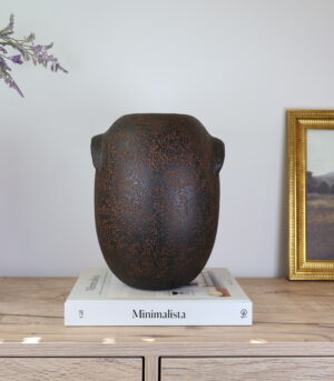 Handcrafted Black Rustic Vase with Curved Handles - Timeless Artisan Decor