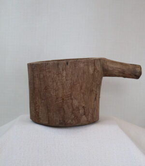 Vintage Wooden Hand-Carved Grinder Bowl with Handle