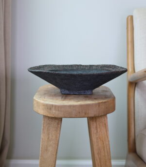 12.5” Artisan Rustic Textured Black and Brown Catchall Bowl