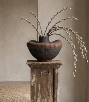 Paper Mache Sculpture Vase Aged Black and Brown Finish 10"- Traces of Dots Collection