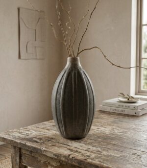 Black Vase with Aged Patina Finish 13"