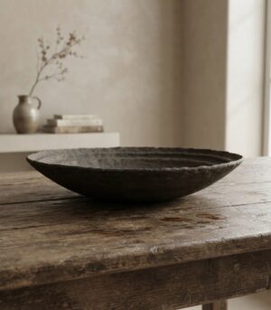 Artisan Rustic Textured Black and Brown Bowl 19"
