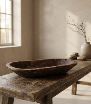 Vintage Wooden Oval Parat Bowl Curated in India 13”