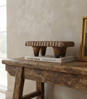 Handmade Beige Scalloped Paper Mache Tray Riser 12”