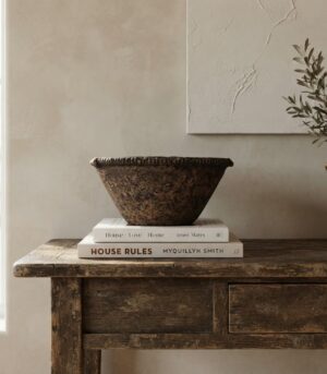 Handmade Rustic Black and Brown Paper Mache Bowl 10.5”