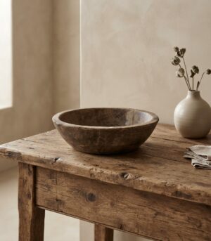 Vintage Wooden Round Parat Bowl Curated in India 9”