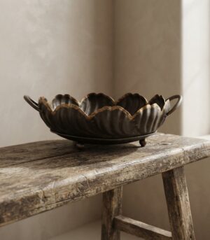 Antique Finish Metal Bowl with Handles 15”